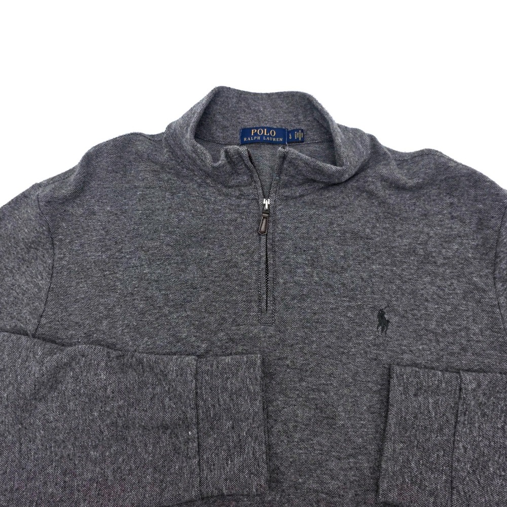 Polo Ralph Lauren Mens Large Charcoal Gray Heather Pique Quarter‎ Zip Pullover